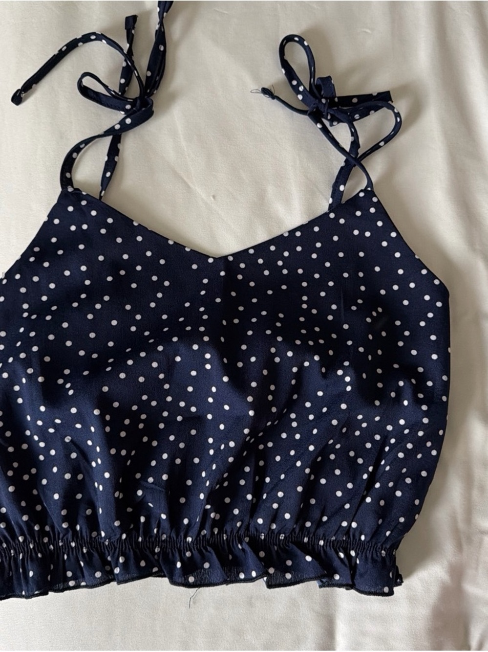 SHEIN Navy and White Polka Dot Kids One-Piece with Tie Straps